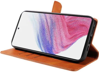 Geschikt voor Samsung Galaxy A53 5G Telefoonhoesje Kunstleer met Magnetisch lipje en Pasjeshouder Book Case met Klepje - Bruin - Smartphonica geschikt voor Samsung Galaxy A53 5G
