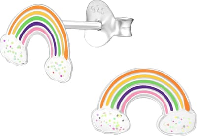 Fako Bijoux® - Kinderoorbellen - 925 Zilver - Regenboog - 7x10mm - Glitter