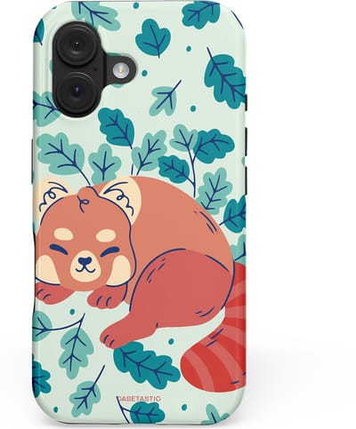 Casetastic hoesje geschikt voor Apple iPhone 16 - MagSafe - Dubbellaagse bescherming - Rode panda avonturen - Fashion Case - Lichtgrijs Petrol Koraal Mintgroen