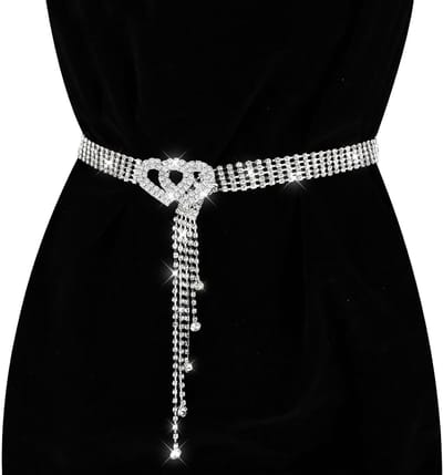 Rhinestone Ceintuur met Hartsluiting, Diamant Tailleband en Kristallen Ketting voor Damesjurken en Feestoutfits