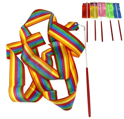 Dailygoods- Gymnastieklint 4m x 45mm - 6 x Gym Dance Ribbon - Kunststof Stok 31cm - Polyester Lint - Decoratie - Ideaal voor Gymnastiek - Danslint