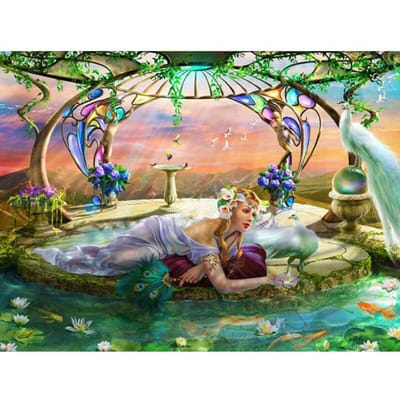 Pauw meisje volledige boor ronde Diamond schilderij borduurwerk Cross Stitch handwerk woninginrichting 20X30CM beige