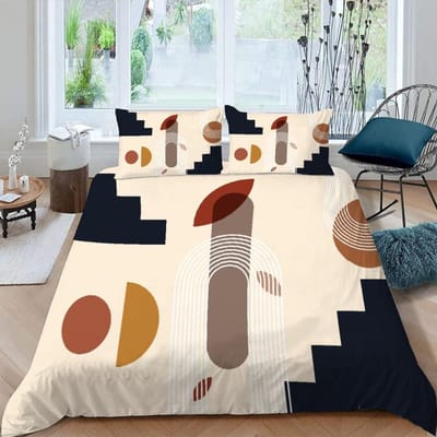Mid Century Modern Dekbedovertrek Set King Abstract Geometrisch Balans Vormen Regenboog Zon Cirkels Boho Dekbedovertrek Beddengoed Sets US Full(200*230cm)3pcs