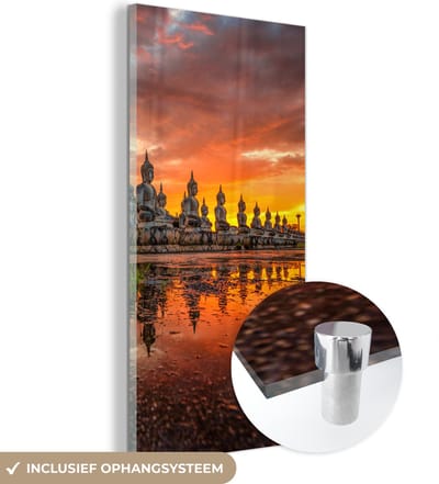 MuchoWow - Glasschilderij - Acrylglas - Boeddha beelden - Zonsondergang - Boeddhisme - Spiritualiteit - Buddha beeld - Schilderij glas - Foto op glas - 60x120 cm - Muurdecoratie - Wanddecoratie