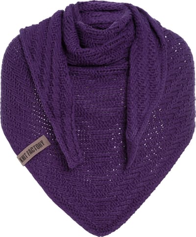 Knit Factory Sally Gebreide Omslagdoek - Driehoek Sjaal Dames - Dames sjaal - Wintersjaal - Stola - Wollen sjaal - Paarse sjaal - Purple - 220x85 cm - Grof gebreid