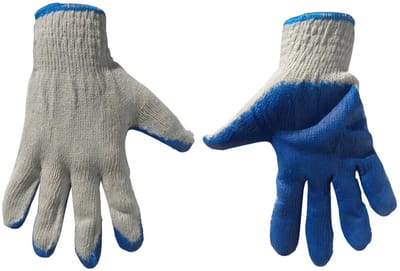 GEKO Witte werkhandschoenen - blauwe latex grip - maat 9 - 10 stuks