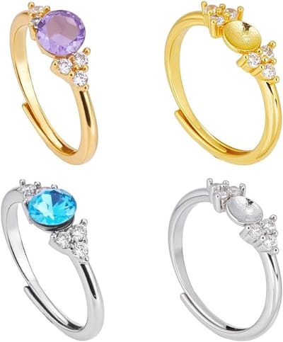 4 Stuks 925 Sterling Zilveren Ringen, Onbewerkte Ring Basiscomponenten met Rhinestones voor DIY Sieraden en Edelsteen Creaties