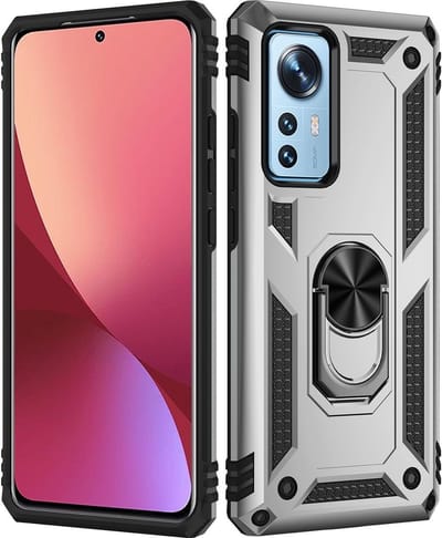 Geschikt voor Xiaomi 12 Pro Ring Hoesje Armor Anti-shock Backcover Zilver - Geschikt voor Xiaomi 12 Pro Geschikt voor Xiaomi 12 Pro Backcover kickstand Ring houder cover TPU backcover oTronica