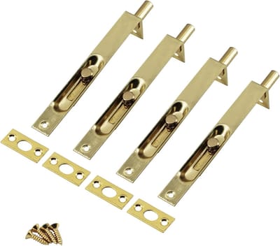 Verstevigde 6 Inch RVS Verborgen Deurslot Flush Slide Latch Bolt met Schroeven - Goudkleurig (4 Stuks) voor Veiligheid en Privacy