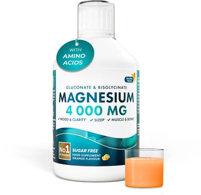 Swedish Nutra Magnesium 4000 mg Vloeibaar – Gluconaat & Bisglycinaat – Met Aminozuren, Vitamine C & D3 – Suikervrij – Sinaasappelsmaak – 500 ml (33 dagen)
