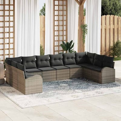 vidaXL Bankstel 10 st Grijs [Synthetisch]: Polyrattan