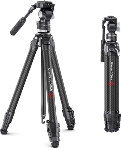 Ulanzi x Coman Zero V carbon reisstatief met Videokop - Arca-Swiss compatibel - Tot 157 cm - fluid head - Omkeerbare middenkolom - Lichtgewicht met draagtas - Zwart