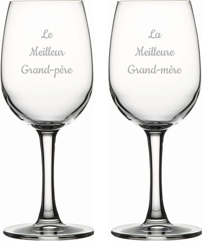 Witte wijnglas gegraveerd - 26cl - Le Meilleur Grand-père & La Meilleure Grand-mère