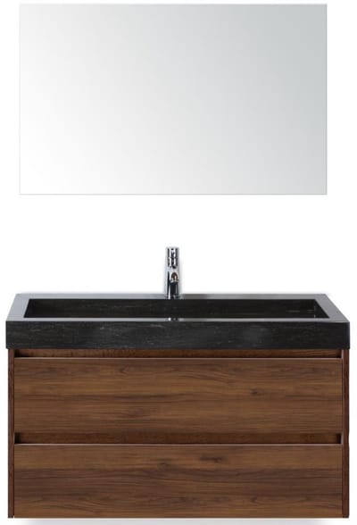 Dante Badmeubelset 100 cm - Walnoot - Wastafel Hardsteen Wit Lucca met Spiegel