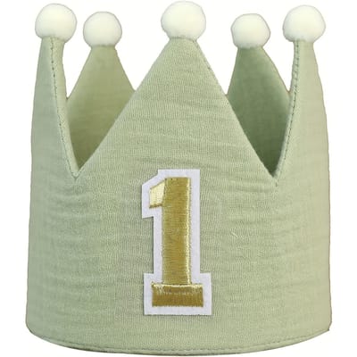 1pc Fait Main Boho Chic Vert Chapeau Couronne d'Anniversaire avec Patch Doré  1  Lin Pour Célébrations du Premier Anniversaire, Décoration de Fête et Accessoires Photo vert