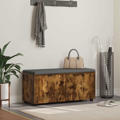 vidaXL - Hallenbank - met - kussen - met - plank - Gerookte - Eik - 100 - x - 38 - x - 46 - cm