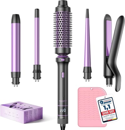 Haarstyling Set - 5-in-1 Krultang - Diverse Looks Creëren - 13 Temperatuurstanden - 38 mm Borstel - Zwart
