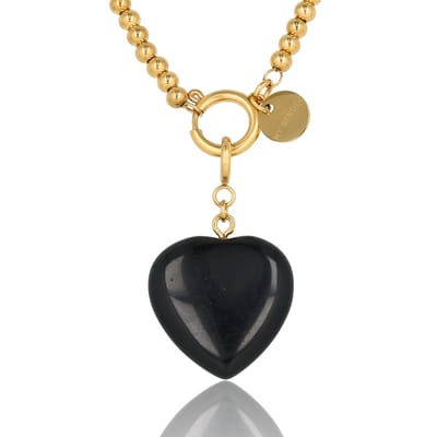My Bendel - Goudkleurige Dames Schakelketting met Onyx Hart - 47 Cm - Ketting met Hart Hanger • Onyx • 47 Cm - met Luxe Cadeauverpakking | Sieraden Voor Dames