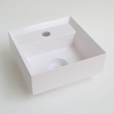 INK® Vice polystone fontein vierkant met kraangat en wastafelplug 27 x 9 x 27 cm, glans wit