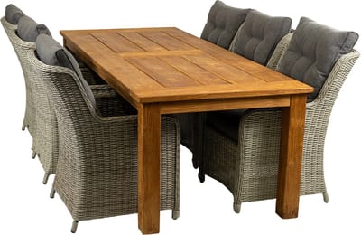 7-delige tuinset | 6 Dublin tuinstoelen (MG) | 240cm Ayra tuintafel (Teak)