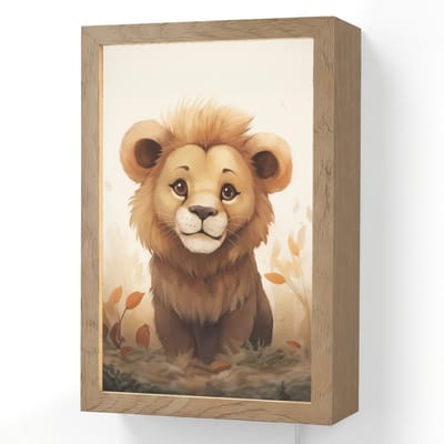 Wandlamp 20x30 cm - Oplaadbaar - Leeuw - Dieren - Kinderen - Bruin - Meisje - Wandlampen binnen woonkamer - Slaapkamer lamp met kabel - Decoratieve nachtlamp - Vloerlamp snoer