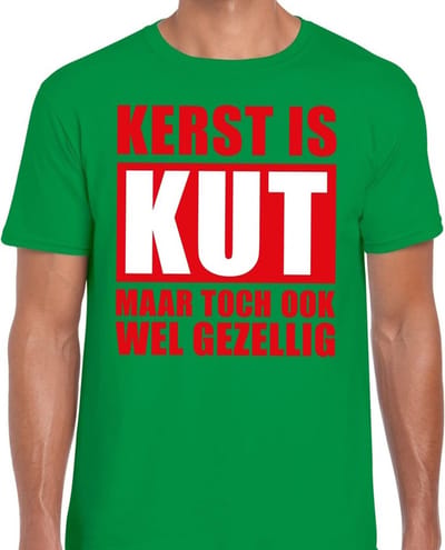 Foute Kersttrui t-shirt - Kerst is kut maar toch gezellig - groen - voor heren S