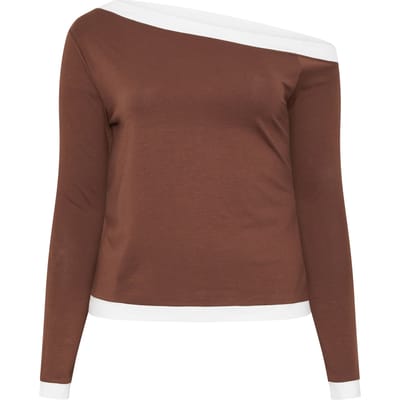 Limited Collection Chocoladebruine Contrasterende Top Met Blote Schouders Size 40