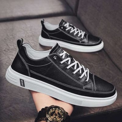 Heren Casual Schoenen Lichtgewicht Ademend Herenschoenen Platte Veterschoenen Heren Sneakers Wit Zakelijk Reizen Tenis Masculino Schoenen 39 black