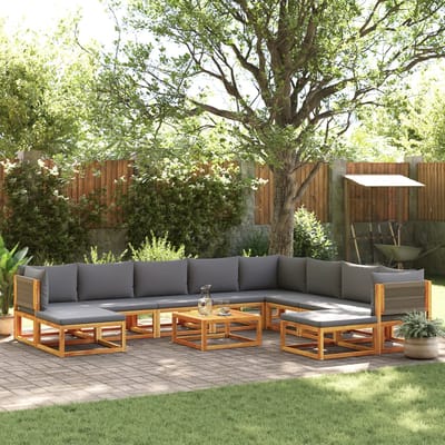 vidaXL - 11-delige - tuinbankset - met - kussens - acaciahout - & - touw