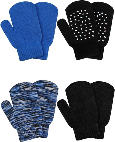 4 Paar Kinderen Gebreide Handschoenen - Rekbare Unisex Volledige Vinger Baby Peuter Wanten voor Koude Dagen