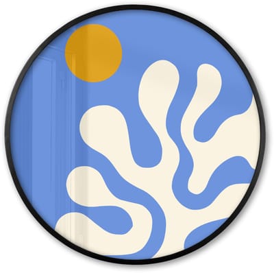 Poster in lijst Rond - Fotolijst 60x60 cm - Posters - Minimalistisch - Organisch patroon - Blauw - Ronde posterlijst zwart - Decoratie - Wanddecoratie woonkamer - Muurdecoratie slaapkamer