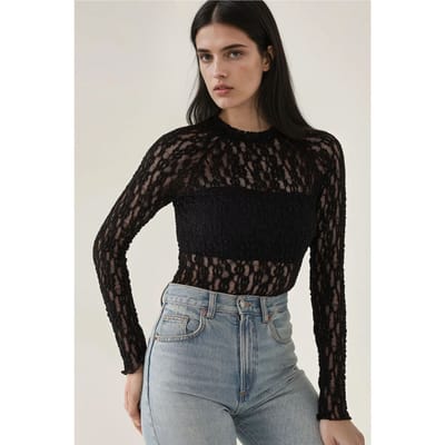 Kant Guipure Slim Fit Crew Neck Blouse
