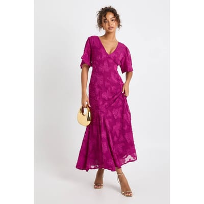 boohoo Dames Burnout Bloemen Angel Sleeve Midaxi Jurk | Pruim | Maat: 36