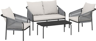 Balkonset 4 personen - Tuinset - Bistroset - Khaki + Lichtgrijs + Zwart - Weerbestendig - 4 delig - 4 stoelen - 4 personen - Gecoat staal - Onderhoudsvrij staal