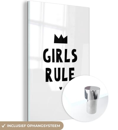 MuchoWow® Glasschilderij 120x180 cm - Schilderij acrylglas - Quotes - Kinderen - Meisjes - Girls Rule - Spreuken - Foto op glas - Schilderijen