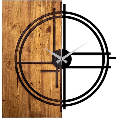 Woonaccessoires - Decoratieve Houten Wandklok - Lichte Walnoot Zwart Hout - Afmetingen 56x3x58cm