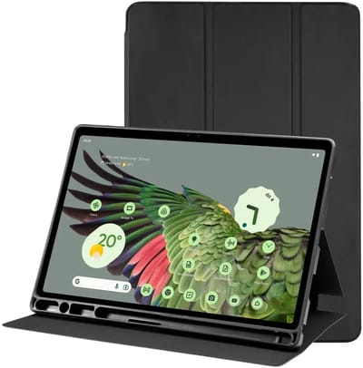 Tablet Hoes Geschikt voor Google Pixel Tablet | Luxe Tri-Fold Book Case | Kunst Leren Bescherm Hoes | Standaard Functie | Zwart