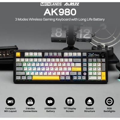 AJAZZ AK980 V2 Hot-swappable draadloos mechanisch toetsenbord met drie modi, Esports Gaming, zijletterd, bedraad en draadloos voor