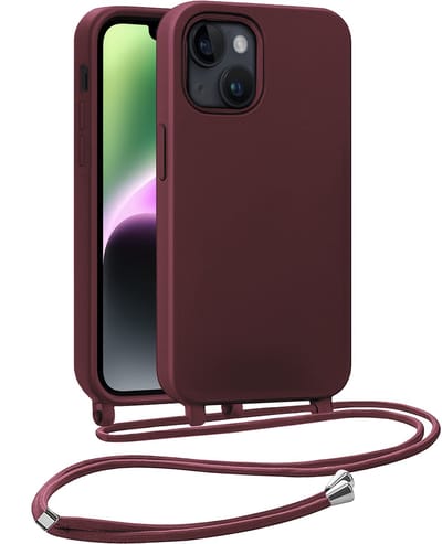 Hoesje Geschikt voor iPhone 13 Mini Hoesje Siliconen Case Met Koord - Hoes Geschikt voor iPhone 13 Mini Hoesje Backcover Met Telefoonkoord - Telefoonhoes - Aubergine