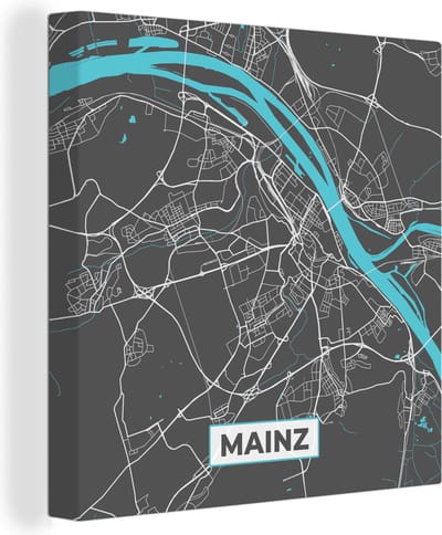 Canvas Schilderij Plattegrond – Mainz – Blauw – Stadskaart – Kaart - Duitsland - 20x20 cm - Wanddecoratie