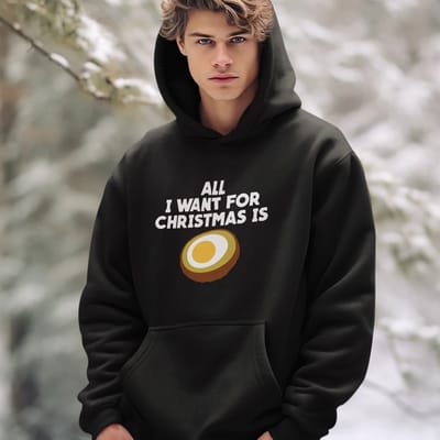 Groningen Kerst Hoodie Zwart All I Want For Christmas Is Eierbal - Maat XS - Uniseks Fit - Kerstkleding Voor Dames & Heren