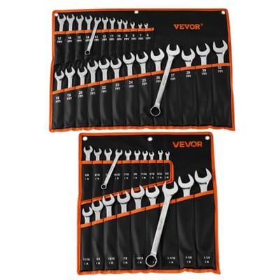 VEVOR 44-delige steeksleutelset (SAE & metrisch), combinatiesleutelset (12-punts) met oprolbare etui, combinatiesleutelset van koolstofstaal, voor algemene autoreparaties