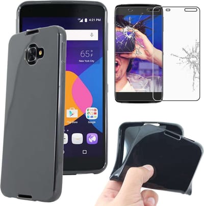 ebestStar - Hoes geschikt voor Alcatel Idol 4S (5.5), Beschermhoes Siliconen Schokbestendig, Dun en Flexibel, Zwart + Gehard Glas