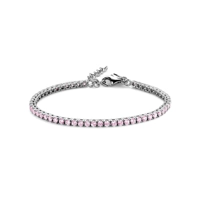 New Bling 9NB-1219 Zilveren Tennisarmband met Zirkonia Steentjes 3mm - Roze - 16,5+3cm - Rhodium - Zilver