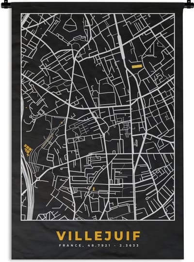 Wandkleed - Wanddoek - Villejuif – Plattegrond – Frankrijk – Kaart – Stadskaart - 120x180 cm - Wandtapijt