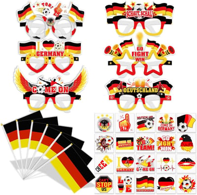 Dailygoody - Voetbal EM-decoratie - Papieren brillen - Feestelijk en leuk - Diverse vlaggen - Tijdelijke tatoeages - Geschikt voor sportverenigingen -