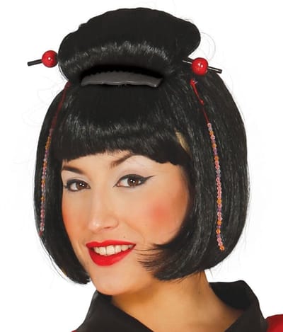Fiestas Guirca Verkleed pruik dames Japans - zwart - kort haar - prinses/geisha/deftig/traditioneel