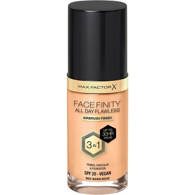 Max Factor Facefinity All Day Flawless 3 in 1 Vegan Foundation 30ml (Various Shades) - W62 - WARM BEIGE