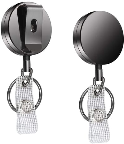 Dailygoods- Sleutelhanger Uitschuifbaar 60 cm - Intrekbare Badgehouder - Sleutelhanger met Riemgesp - Roestvrij Staal - Duurzaam en Sterk