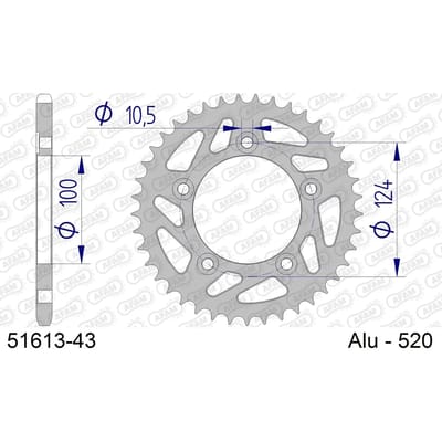 Aluminium tandwiel achter Afam 520 43 dents